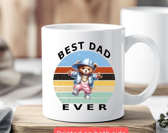 Retro Dad Coffee Mug, Bear Dad Mug, Dad Appreciation Birthday Gift, Daddy Coffee Cup, Best Dad Ever, Fathers Day Gift, Hip Hop Sunset Mug