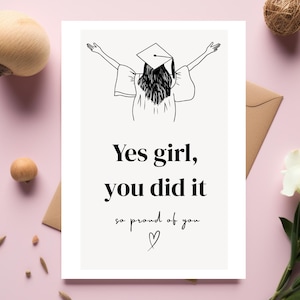 Postkarte Girl you did it, Glückwunschkarte, Karte Abschluss, Abitur, Studium, Bachelor, Master, Ausbildung, Prüfung, DINA6 with Envelope