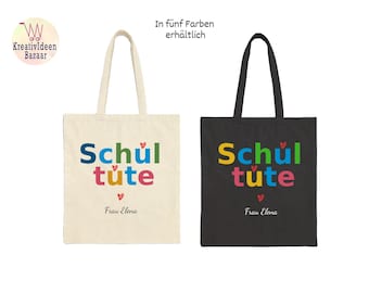 Schultüte für Lehrer & Lehrerinnen,  Baumwolltasche Tasche,  Geschenk zur Einschulung, zum Abschluss, zur Prüfung, Personaliserte Tasche
