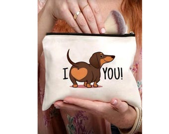 Minimalist Cosmetic Bag, Multi Functional Toiletry Makeup Zipper, Dachshund Travel Essential Pouch Must Have Gift for Women
