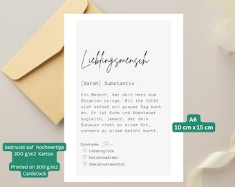 Lustige Definition karte Lieblingsmensch, Wandbild Spruch, Personalisiertes Poster Liebe,eschenk für Partner, zum Geburtstag, DINA6