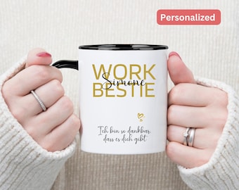 Personalisierte Work BESTIE Tasse, Name Kaffeetasse für Büro Freundin Cheffin, Abschiedsgeschenk Kollegin, Lustige Büro Tasse, Geschenkidee