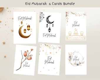 Druckbare Eid Mubarak-Karten, islamische Grußkarten, Boho Eid-Grußkarten, Karten, Mondlichter-Karte, Karten für muslimische Freunde, DinA6