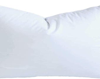 May include: A rectangular white pillow with a soft, fluffy appearance. The pillow is filled and has a smooth, clean surface. The pillow is designed for comfort and support, suitable for sleeping or lounging.
