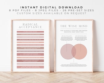 Wise Mind + Radical Acceptance DBT Bundle | Peony Pink | Printable for Dialectical Behaviour Therapy, Borderline Personality Disorder