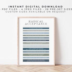 DBT-poster radicale acceptatie | Oceaanblauw | Afdrukbaar hulpmiddel voor dialectische gedragstherapie, borderline-persoonlijkheidsstoornis, wijze geest