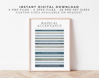 Radical Acceptance DBT Poster | Ocean Blue | Printable Aid for Dialectical Behaviour Therapy, Borderline Personality Disorder, Wise Mind