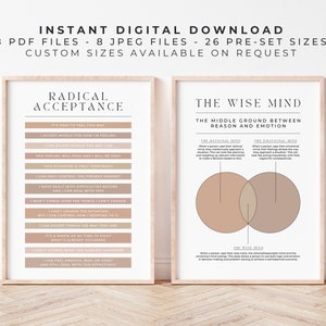 Wise Mind + Radical Acceptatie DBT-bundel | Neutraal beige | Afdrukbaar voor dialectische gedragstherapie, borderline-persoonlijkheidsstoornis