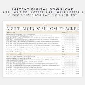 Adult ADHD Symptom Tracker Printable | Planner to Track Daily Impact to ...