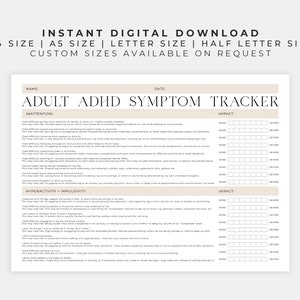 Adult ADHD Symptom Tracker Printable | Planner to Track Daily Impact to Aid in Diagnosis or Self Check-In | Accurate to DSM-5 Criteria 2024