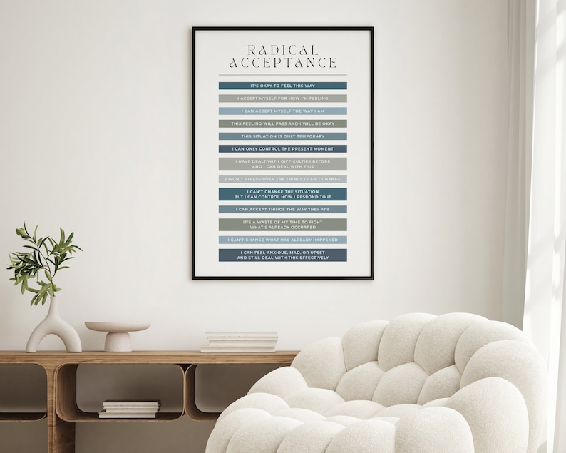 Radical Acceptance DBT Poster Ocean Blue Printable Aid for Dialectical