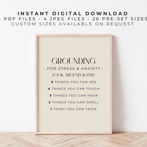 Grounding Technique | Sand Beige | Printable Mindfulness Poster for Coping with Stress and Anxiety, Breathing Exercises, Anxiety Relief