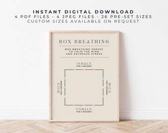Box Breathing Technique | Pastel | Anxiety and Emotional Regulation Mindfulness Printable Poster for Therapy, Calming & Stress Relief