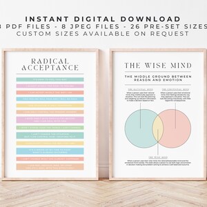 Wise Mind + Radical Acceptance DBT Bundle | Pastel Rainbow | Printable for Dialectical Behaviour Therapy, Borderline Personality Disorder