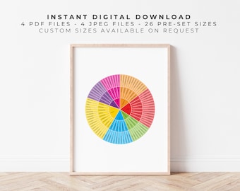 Feelings Wheel / Emotion Wheel | Rainbow & Monochrome on White | Printable Aid Emotional Regulation, Mental Health, Coping Skills | Original