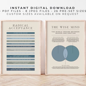 Wise Mind + Radical Acceptatie DBT-bundel | Oceaanblauw | Afdrukbaar voor dialectische gedragstherapie, borderline-persoonlijkheidsstoornis