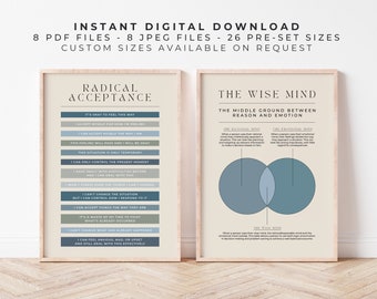 Wise Mind + Radical Acceptance DBT Bundle | Ocean Blue | Printable for Dialectical Behaviour Therapy, Borderline Personality Disorder