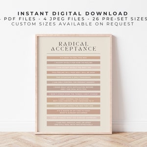 DBT-poster radicale acceptatie | Neutraal beige | Afdrukbaar hulpmiddel voor dialectische gedragstherapie, borderline-persoonlijkheidsstoornis, wijze geest