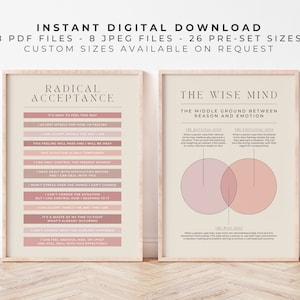Wise Mind + Radical Acceptance DBT Bundle | Peony Pink | Printable for Dialectical Behaviour Therapy, Borderline Personality Disorder