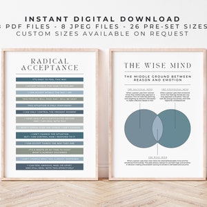 Wise Mind + Radical Acceptatie DBT-bundel | Oceaanblauw | Afdrukbaar voor dialectische gedragstherapie, borderline-persoonlijkheidsstoornis