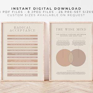 Wise Mind + Radical Acceptatie DBT-bundel | Neutraal beige | Afdrukbaar voor dialectische gedragstherapie, borderline-persoonlijkheidsstoornis