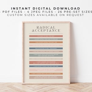 Radical Acceptance DBT Poster | Earthy | Printable Aid for Dialectical Behaviour Therapy, Borderline Personality Disorder, Wise Mind