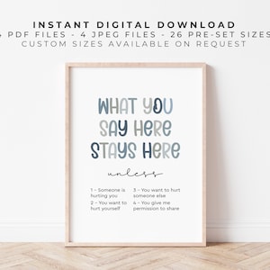 What You Say Here Stays Here | Ocean Blue | Printable Confidentiality Poster Sign for Therapists, School Counselors & Social Workers
