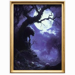 Gothic Moonlit Forest Print – Haunted Night Landscape (Digital Download)