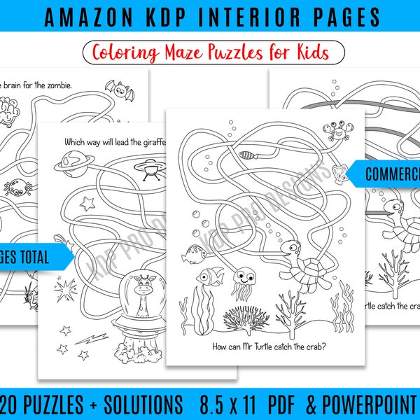 20 Coloring Mazes With Solutions To Make Kids Activity Books For KDP Commercial Use