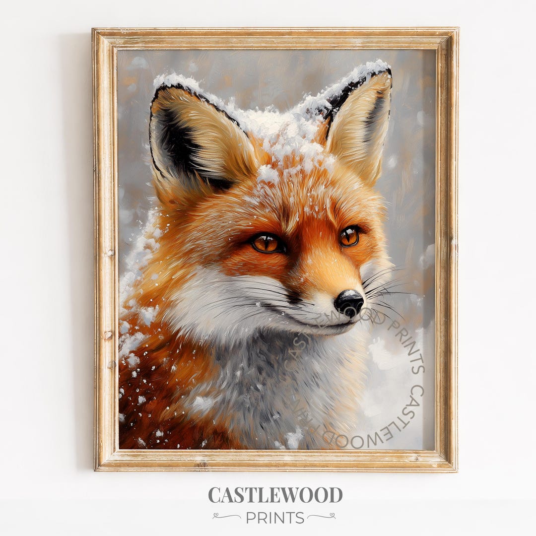 Rustic Fox Image Rustic Red Fox Portrait Printable - Winter Wildlife Art Focused on Cozy ...