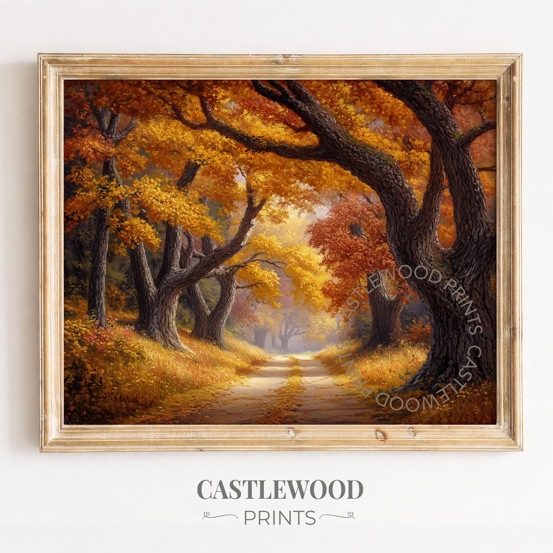 Rustic Autumn Forest Path - Vintage Cottagecore Wall Art, Cozy Fall ...