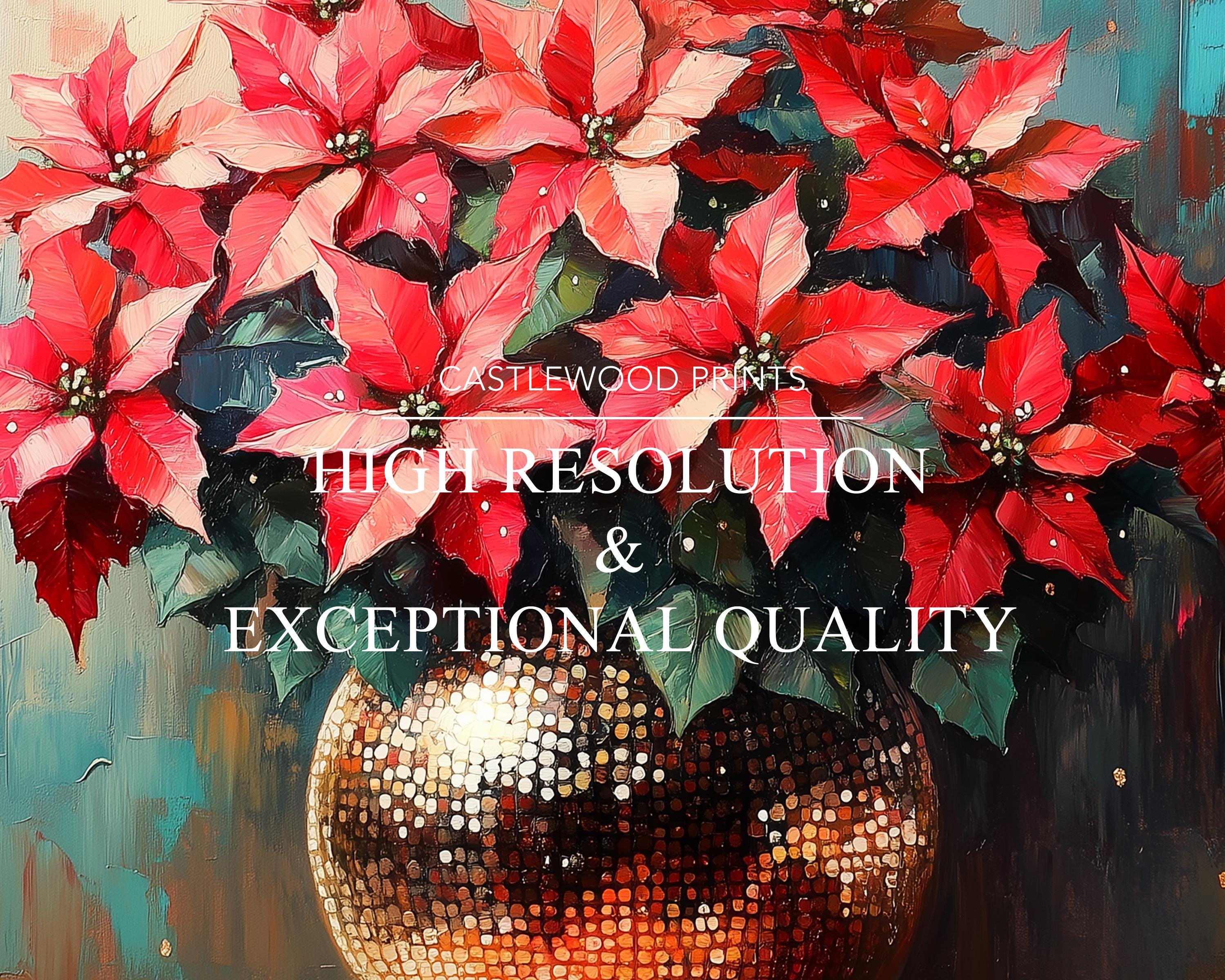 ポインセチアの花の油絵 – ヴィンテージクリスマスボタニカルプリント