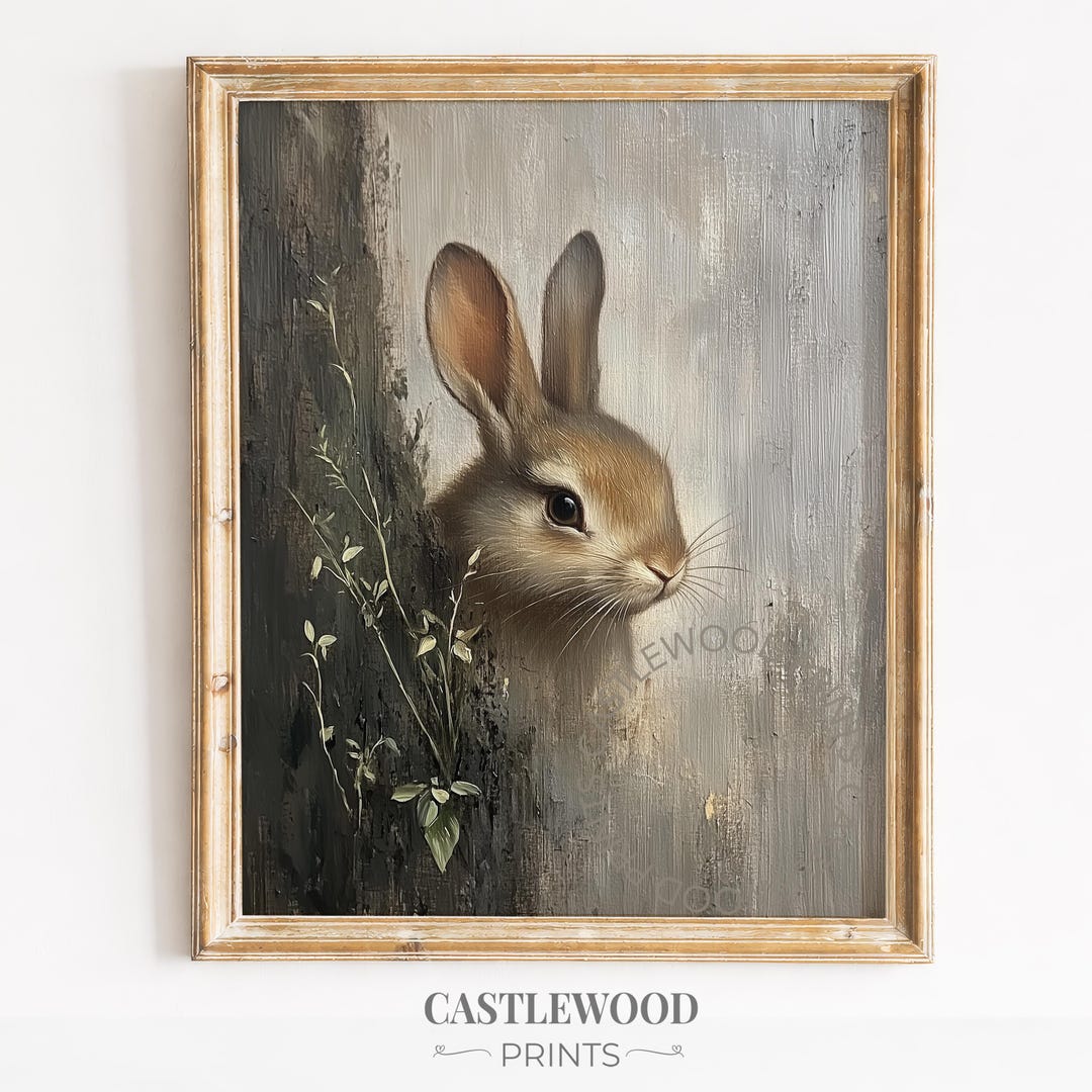 Cottage Core Rabbit Printable Cottagecore Bunny Portrait - Rustic Classic Rabbit Wall Art ...