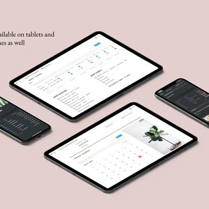 May include: A screenshot of the Notion app on a tablet, smartphone, and laptop. The app is used for note-taking, project management, and task organization. The text on the screen reads "Notion available on tablets and smartphones as well."