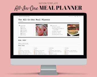 All-In-One Notion Meal Planner | Notion Template, Food Journal, Grocery List, Meal Prep, Food Dairy for Computer, Tablet and Smartphone