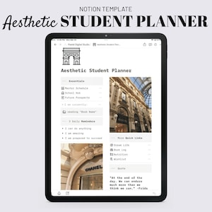 Aesthetic Notion Student Planner Notion Template, Assignment Tracker, Project & Essay Planner for Computer, Tablet and Smartphone image 1