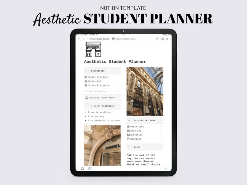 Aesthetic Notion Student Planner Notion Template, Assignment Tracker, Project & Essay Planner for Computer, Tablet and Smartphone image 1
