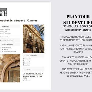 Aesthetic Notion Student Planner Notion Template, Assignment Tracker, Project & Essay Planner for Computer, Tablet and Smartphone image 2