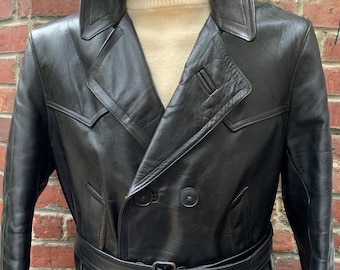 1940s French Cowhide Mackinaw Barn Stormer Worker Jacket, Canadian, 1940s, France Made, Size Measured L, Very Good Condition! Amazing Look!