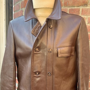 Le Corbusier French 50s Leather Barn Stormer Worker Pea Coat Jacket Made in France Actual Size Measured M/L Amazing ! Very Good Condition !