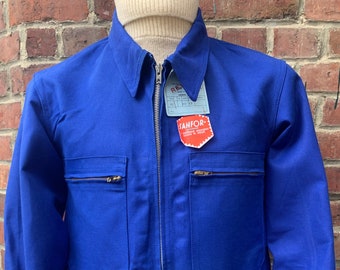 Authentic French Vintage Chore Coat rare model with Zip 1960s Deadstock WorkWear Made in France US Size 42 M-42Fr Perfect Condition! OUR