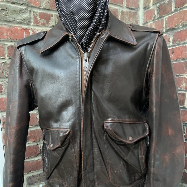 Schott Vintage Flight Jacket 1980s #674 Brown Cowhide Made in USA Size 38/S Limited Export Series ! No longer Manufactured !