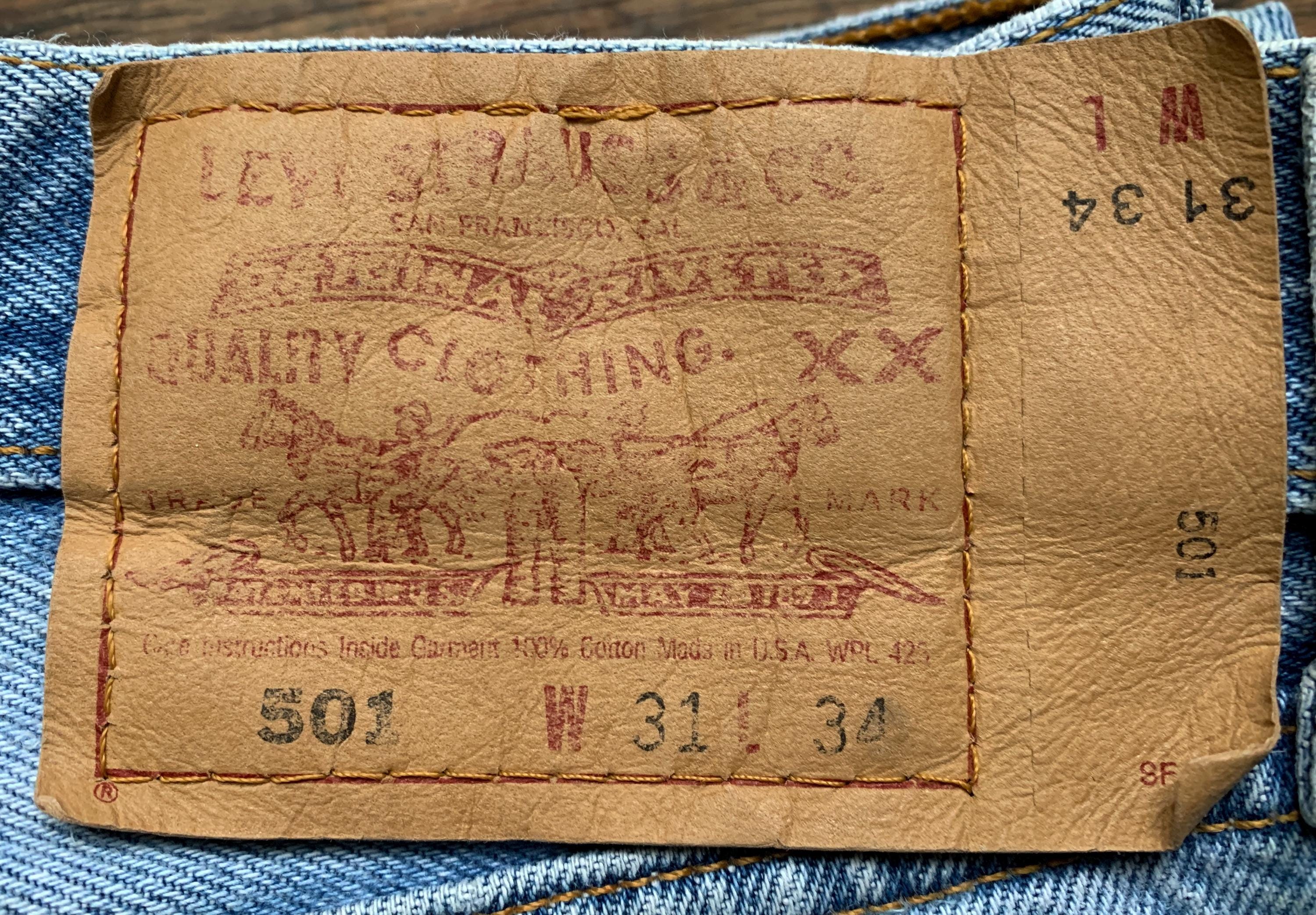 Levis 501 90s Vintage W31 L34 USA Made Actual Size Measured/taille