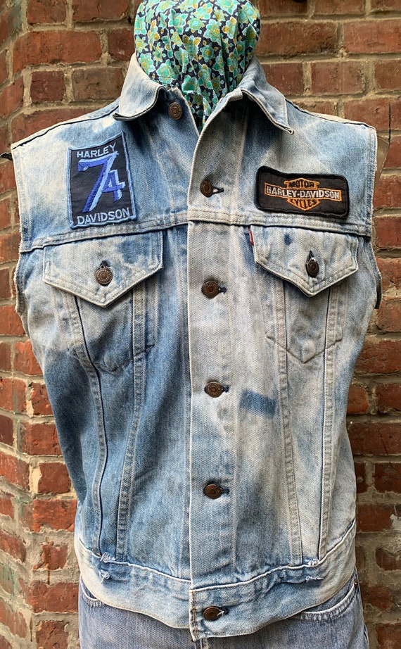 Levis Vintage Vest Jacket 1970s Harley Davidson p… - image 1