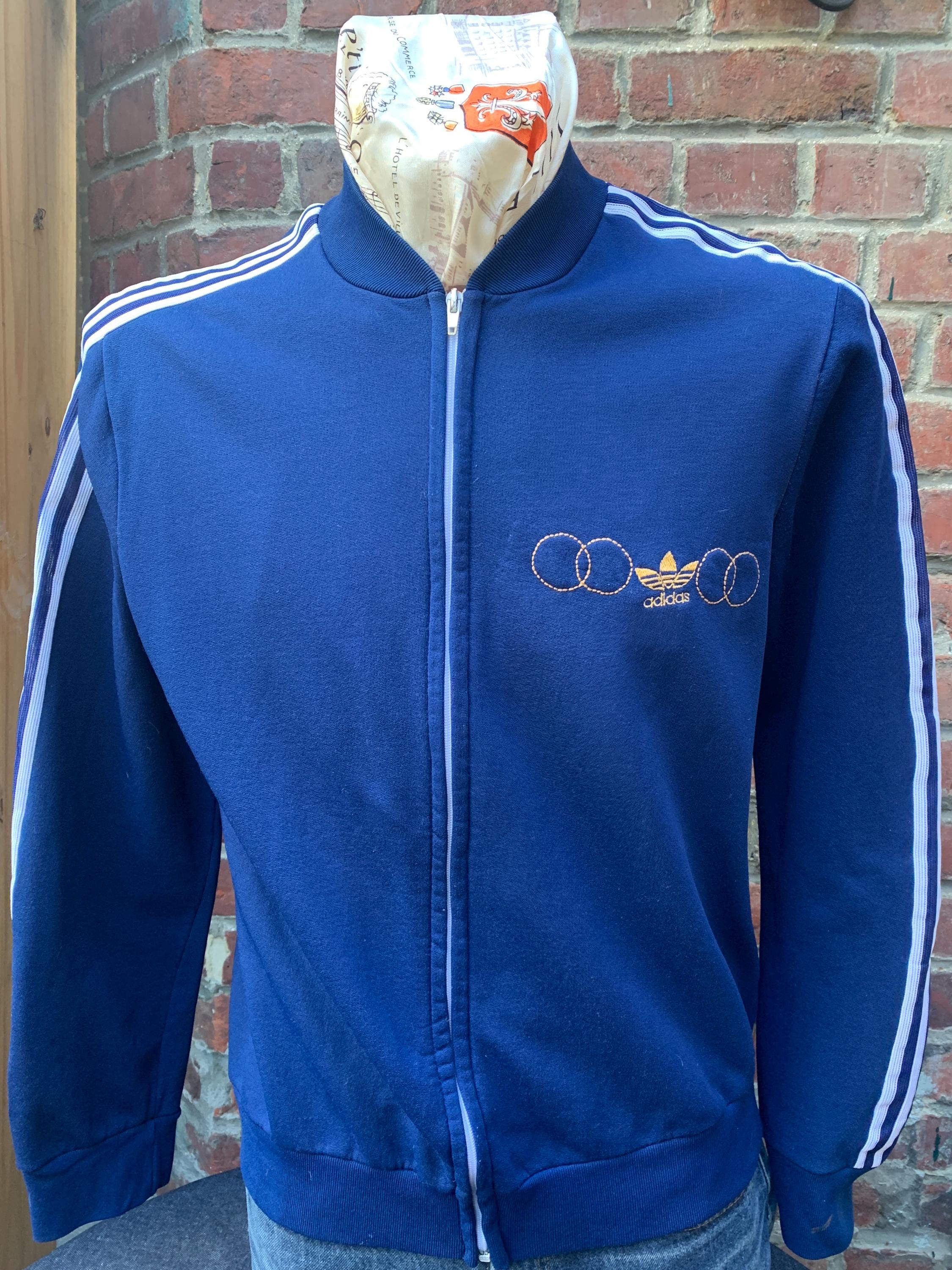70s old adidas France製 track jacket Rare 1970s-1980s Adidas Zip Up Track Jacket 3 Stripes Navy