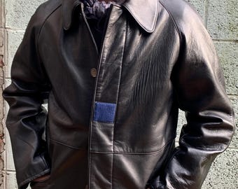 French Firefighter Deadstock Leather Jacket Barn Stormer Jacket Made in France Actual Size Measured S/M Amazing! Perfect Condition! OUR