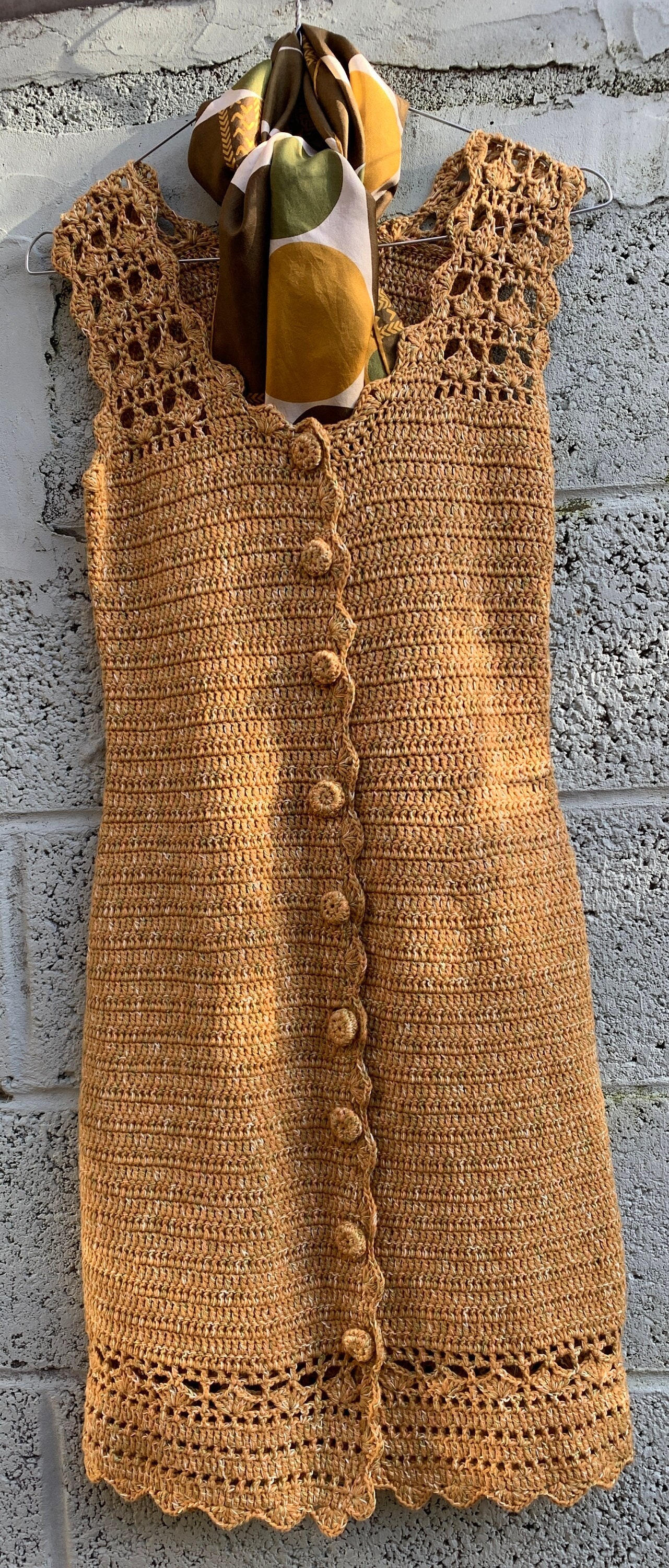Fantastyczna sukienka szydełkowa w stylu vintage z lat 60., wykonana ręcznie! Rzeczywisty rozmiar zmierzony/Rozmiar rzeczywisty zmierzony W28-36Fr XS Stan bardzo dobry!