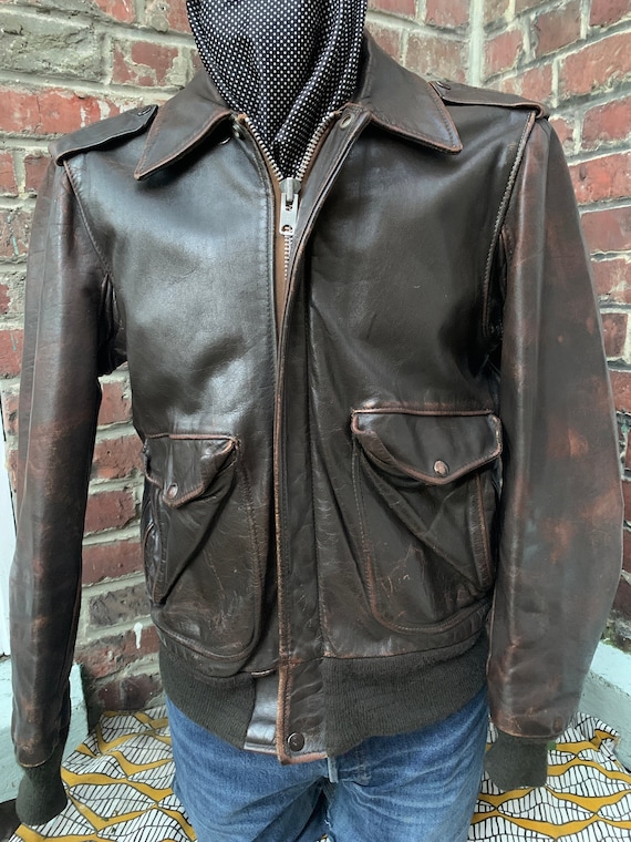 Schott Vintage Flight Jacket 1980s #674 Brown Cowhide Made Schott Vintage Flight Jacket 1980s #674 Brown Cowhide Made