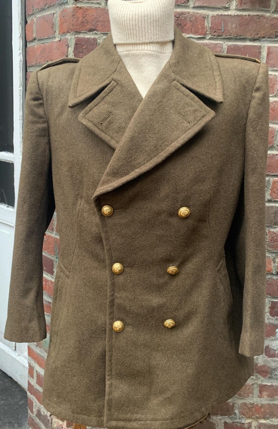 50s French Algeria War Era Military Coat Made in France Peacoat  Actual Size Measured L/XL Excellent Condition !