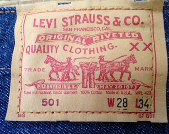 Levis 501 Vintage 80s Shrink To Fit Deadstock W28 L34 Actual Size Measured W27-34 L32-82cm USA Excellent Condition NOS